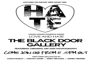 Ein weißes Plakat mit schwarzem Text und einem Herz in der Mitte, das das Wort "HATE" enthält.