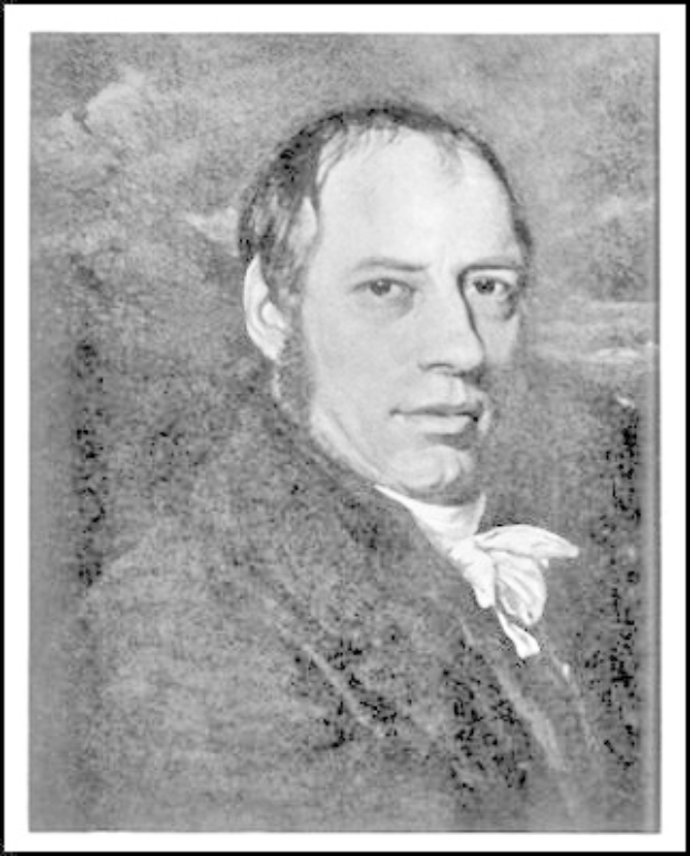 Schwarz-weiß-Porträt eines Mannes in einem Anzug, identifiziert als Johann Wolfgang von Goethe, mit einem ernsten und konzentrierten Gesichtsausdruck, der direkt in die Kamera schaut.