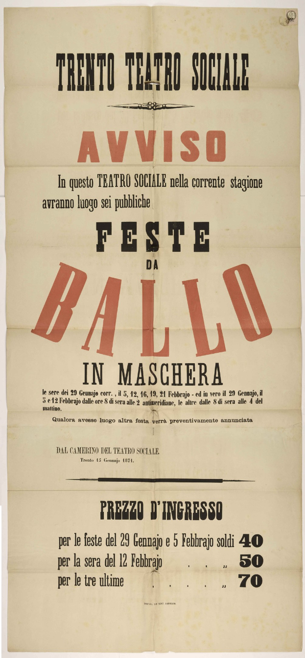 Plakat in Maschera, Italien, das ein altes Festival ankündigt.