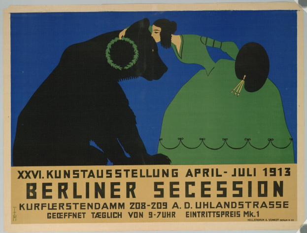 Plakat für die Berliner Secession 1913 mit einer Frau und einem Hund