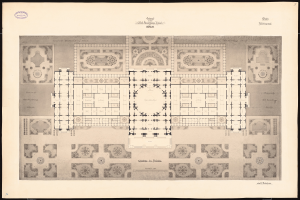 Ein detaillierter Grundriss des Schloss Berlin mit textlichen Anmerkungen zur Gebäudestruktur.