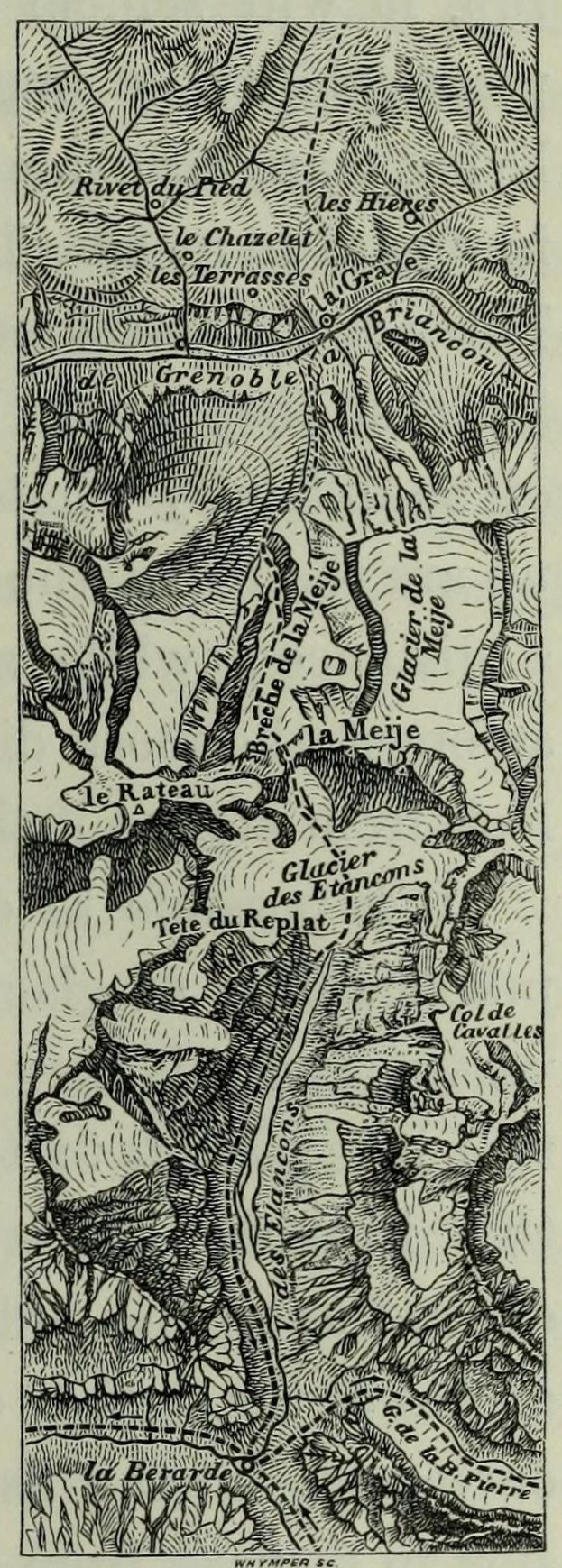Schwarze und weiße topografische Karte des Rhine River, die Höhenkonturen und Gelände zeigt, mit Text, der Städte und geografische Merkmale benennt.
