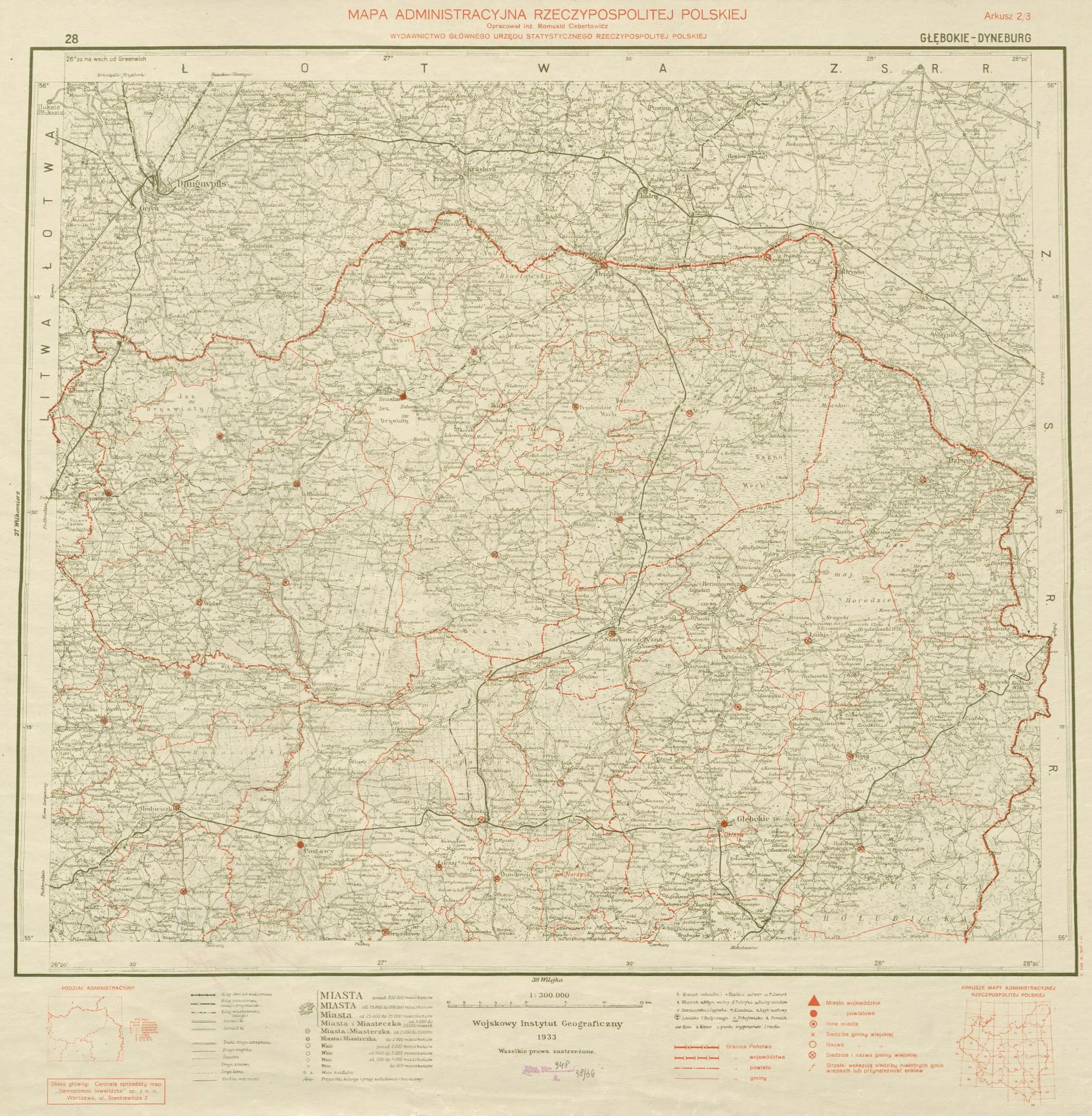 Alte Karte Polens mit roter Linie und handgeschriebenem Text auf vergilbtem Papier.