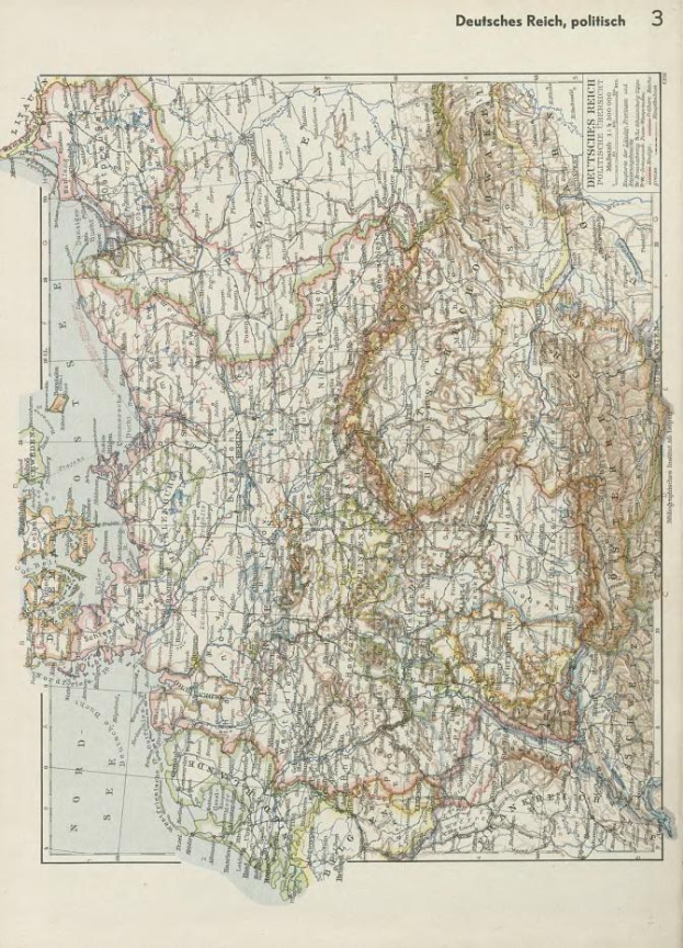 Alte Karte aus dem 19. Jahrhundert von Deutschland mit politischen Grenzen, auf Papier gedruckt mit Text oben und unten.