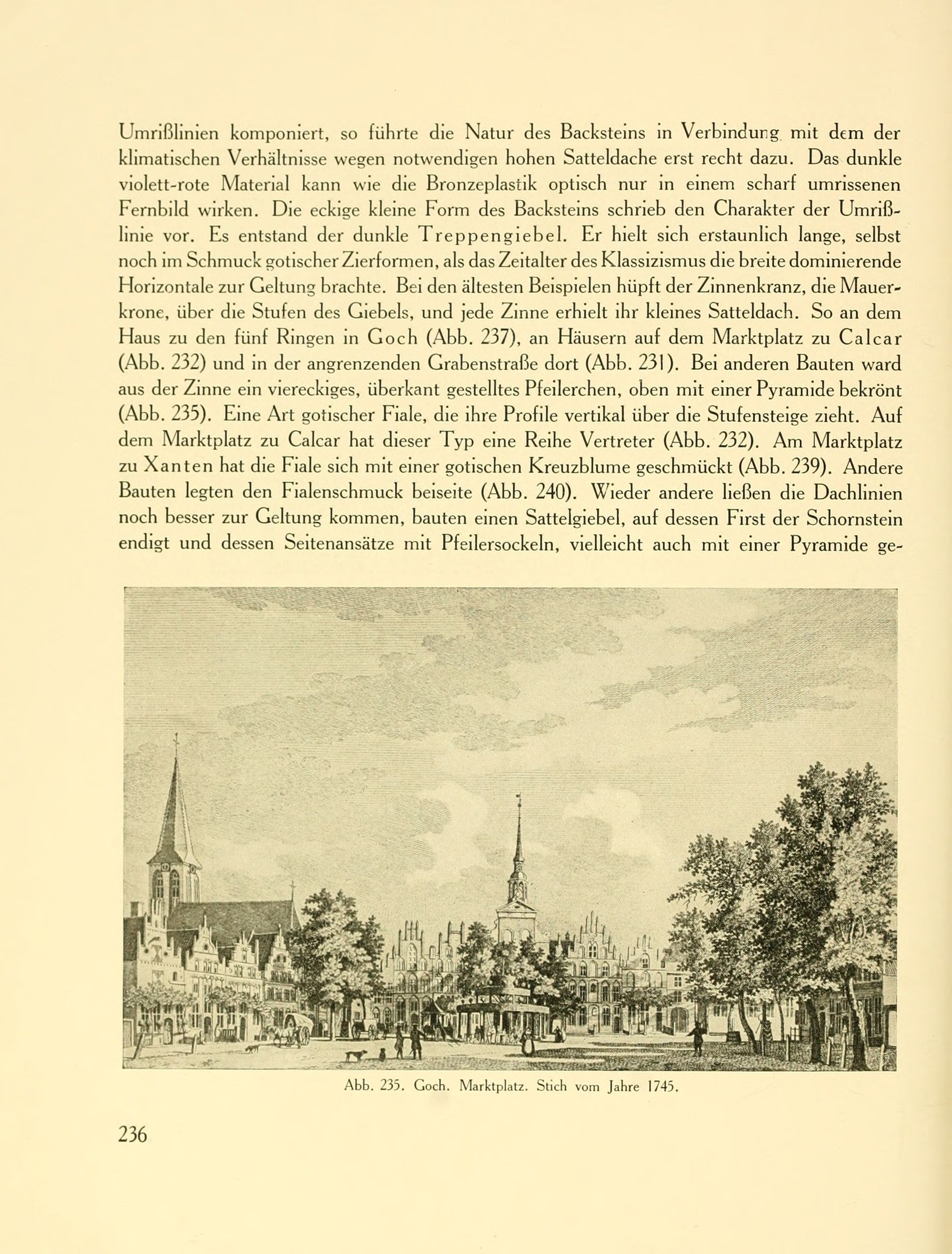 Offenes Buch mit einer Stadtansicht-Illustration, die Gebäude, Bäume und Menschen enthält, sowie sichtbaren Text.