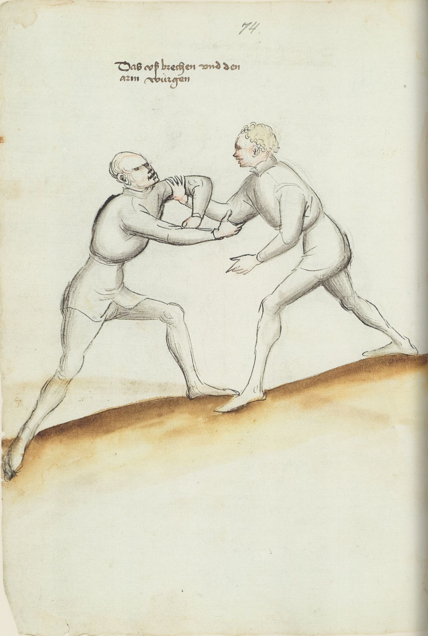 Zwei Männer in tätlicher Auseinandersetzung, einer schlägt nach dem anderen und steht auf einem Papier mit Text.