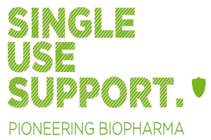 Weißer Hintergrund mit fettem grünem Text, der "single use support pioneering biopharma" lautet